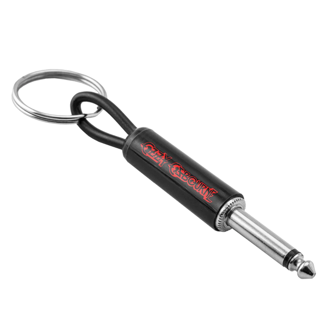 Ozzy Osbourne red logo guitar plug keychain black metal