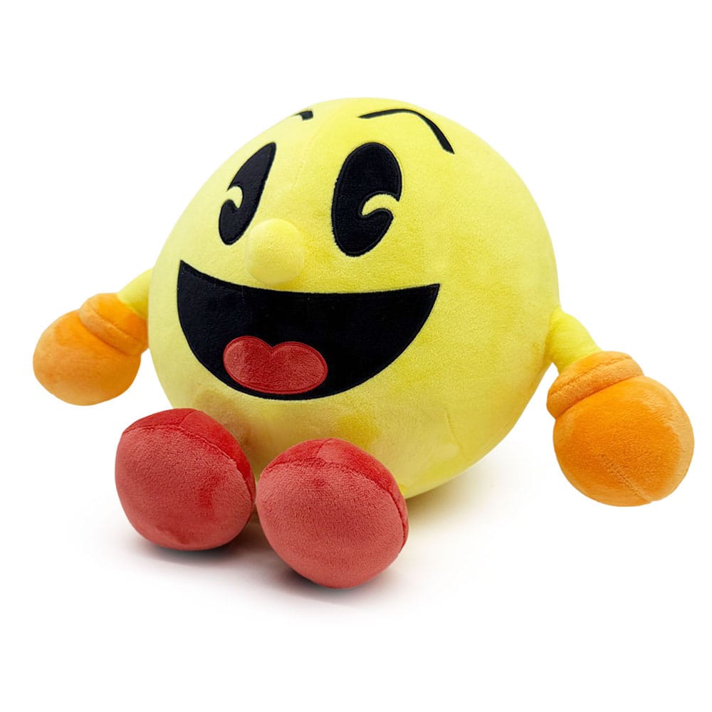 Pac-Man plush collectible close-up with embroidered face details