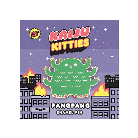 Pangpang Kaiju Kitties enamel pin displayed on Kaiju Kitties branded backing card