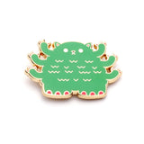 Pangpang Kaiju Kitties enamel pin with green monster cat design and gold plating