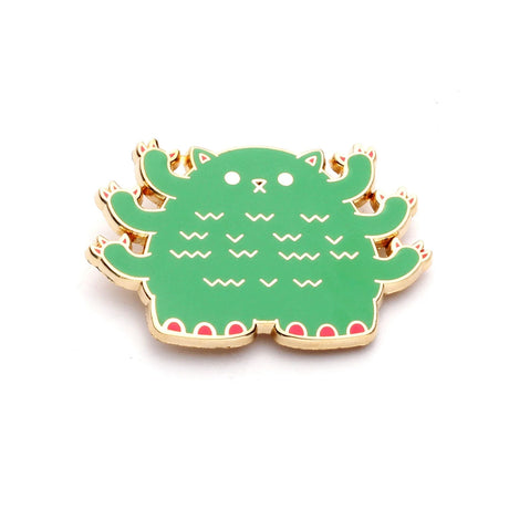 Pangpang Kaiju Kitties enamel pin with green monster cat design and gold plating