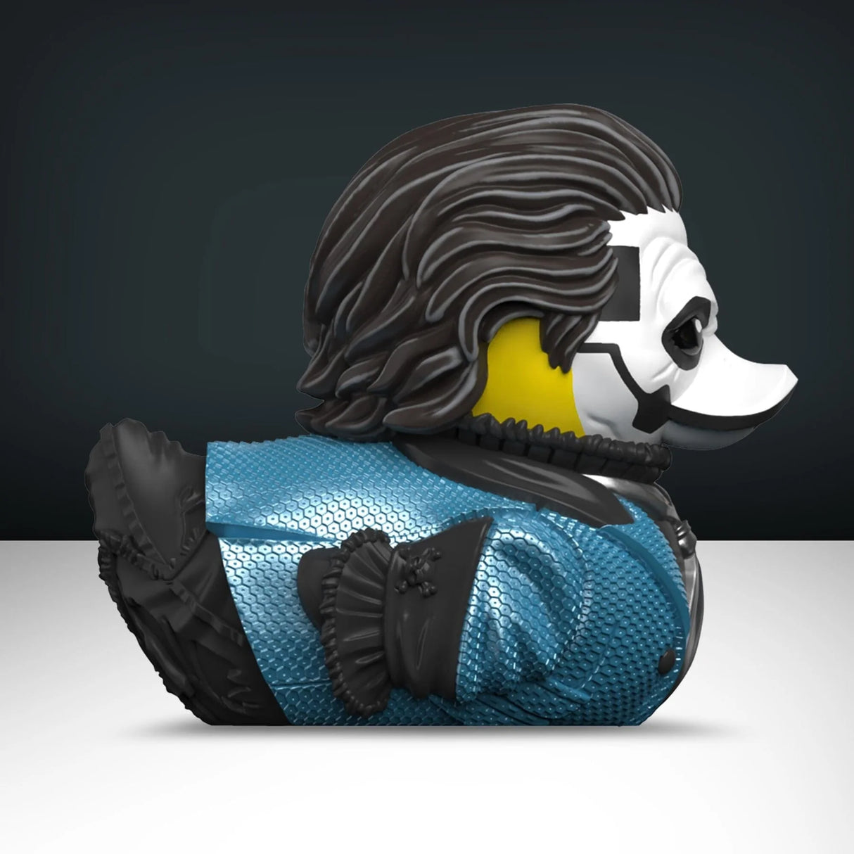 Side view of Papa Emeritus IV TUBBZ duck featuring full costume and mask design.