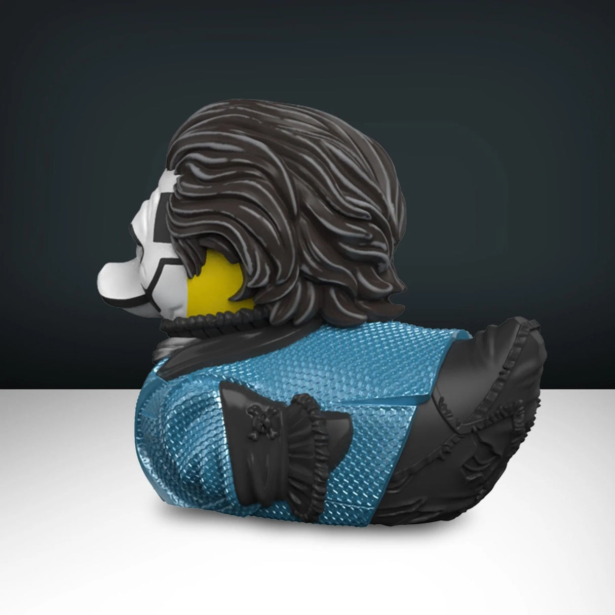 Back view of Papa Emeritus IV TUBBZ duck showing sculpted hair and jacket texture.