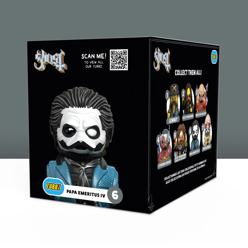 Back of the box for Papa Emeritus IV TUBBZ with Ghost branding and collectible lineup.