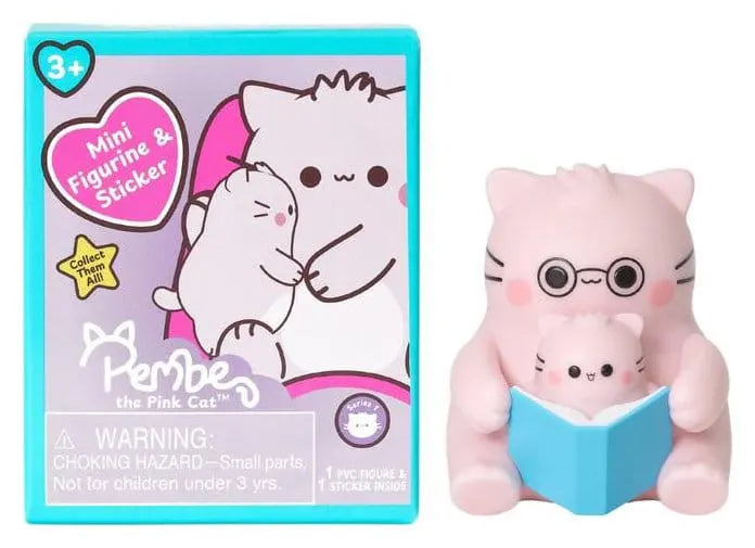 Pembe the Pink Cat reading a book with Little Pembe mini figure from the collectible blind box series