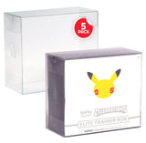 Transparent PET protector sleeve for Pokémon Elite Trainer Boxes shown with Celebrations ETB inside