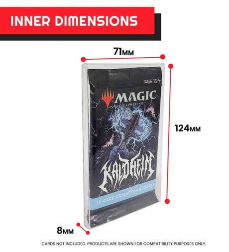 Magic: The Gathering booster pack showcasing the inner dimensions of the PET protector
