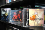 PlayStation 1 game collection displayed in clear PET protectors