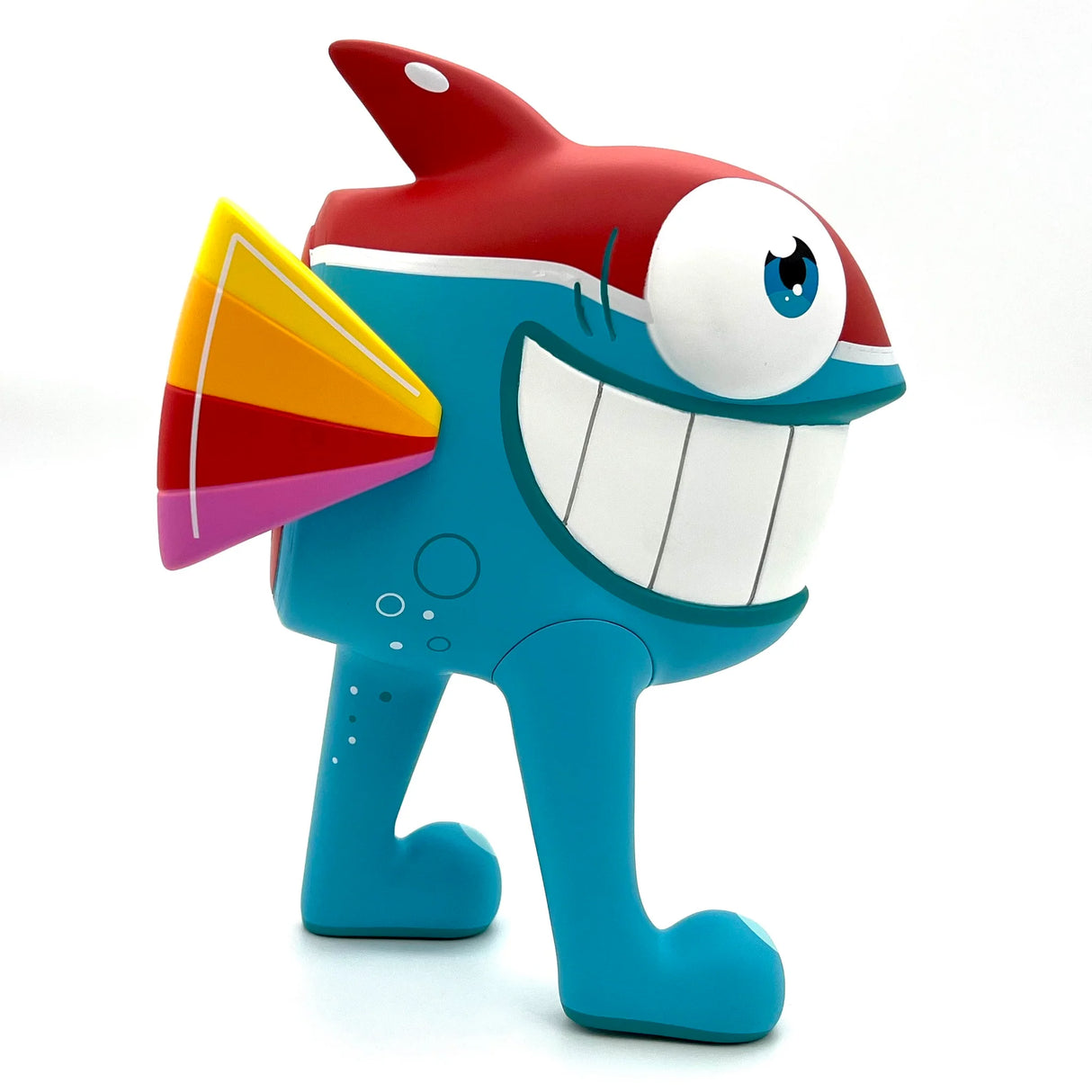 Right side view of Pez Walking Fish figure with stars and multicolor tail detail