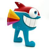 Right side view of Pez Walking Fish figure with stars and multicolor tail detail