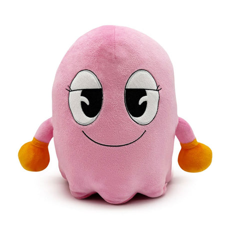 Pinky Ghost Pac-Man plush figure by Youtooz front view with half-lidded eyes and orange gloves