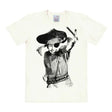 Off-white T-shirt featuring Pippi Longstocking dressed as a pirate with an eyepatch and sword in a vintage black-and-white print.