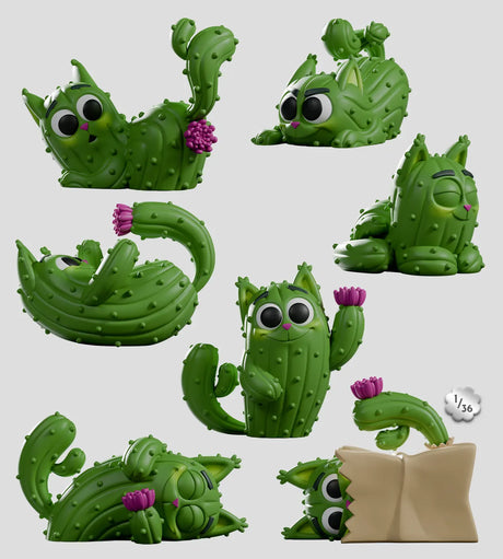Pricklepuss cactus cat blind box full set with multiple green cactus cat figures in different poses