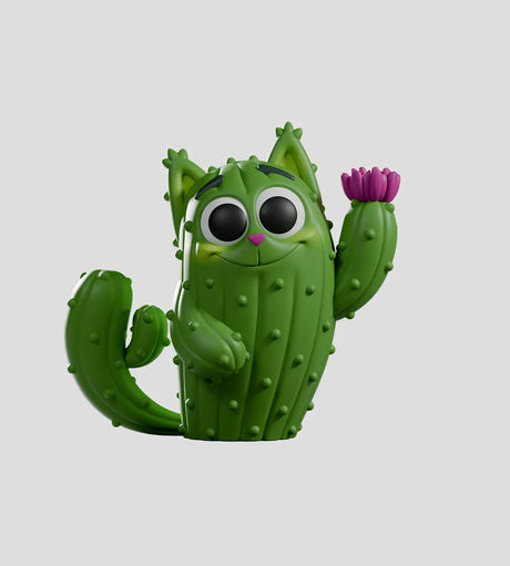 Pricklepuss cactus cat figure standing upright with flower and spiky cactus texture