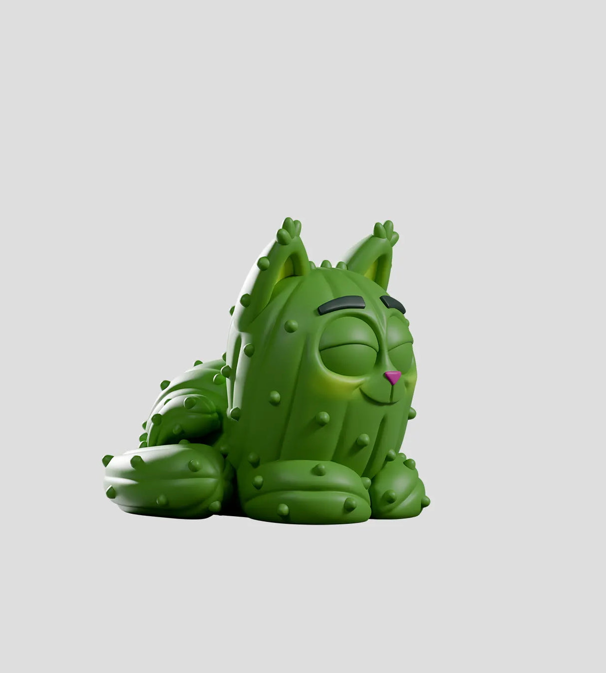 Pricklepuss cactus cat sitting relaxed with eyes closed and cactus spikes