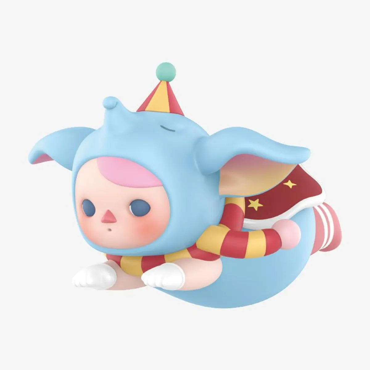 Flying Baby vinyl figure in blue elephant costume with red cape.
