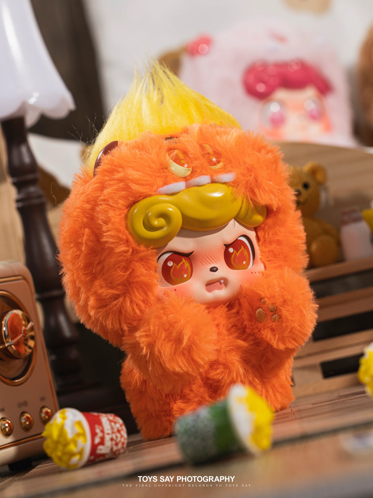 Q Kid Emotional Hairy Monsters orange Anger character with flame hair