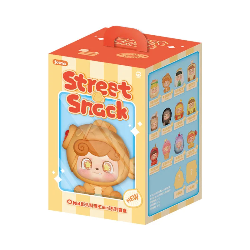 Q KID Street Snack Mini Series blind box packaging front view with street food themed character illustration
