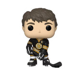 Close-up of Funko Pop! Ray Bourque holding hockey stick in Boston Bruins colors.