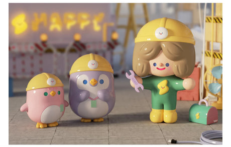 Mechanic RiCo figure with penguin coworkers from RiCo Happy Factory Series
