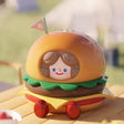 RiCo Happy Picnic Together Series blind box mascot character inside a burger-shaped vehicle