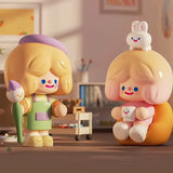 RiCo Happy Room Tour art toy painting with a brush and drinking tea with bunny accessory