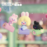 Candy-themed RiCO characters riding colourful sweet roll toys from the Happy Sweet Candy Shop Series