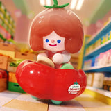 Tomato RiCO collectible figure driving a tomato-shaped vehicle through Coco Mart