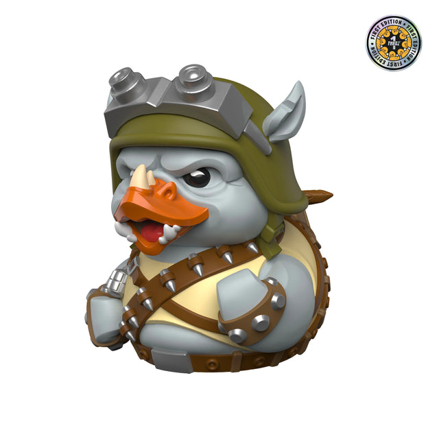 Rocksteady TUBBZ First Edition figure front view showing helmet, snout, and studded straps