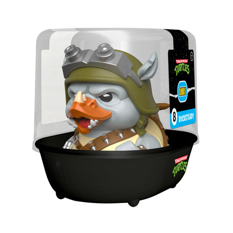 Rocksteady TUBBZ figure inside its TMNT-themed display bathtub packaging
