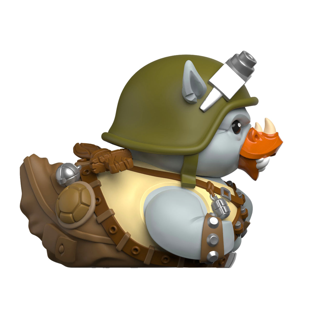 Right-side profile of Rocksteady TUBBZ highlighting helmet details and armor straps