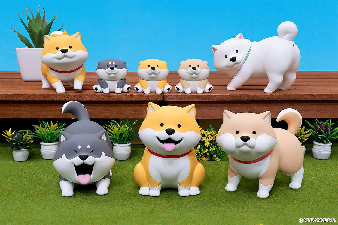 Shibanban Blind Box figures displayed together in a miniature outdoor scene.