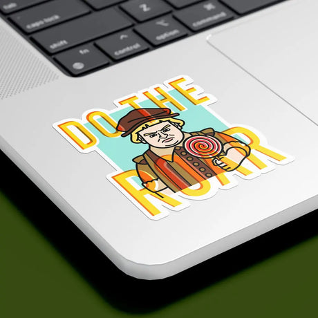 Shrek tech decal applied to a laptop featuring Lord Farquaad artwork from the reusable vinyl sticker collection