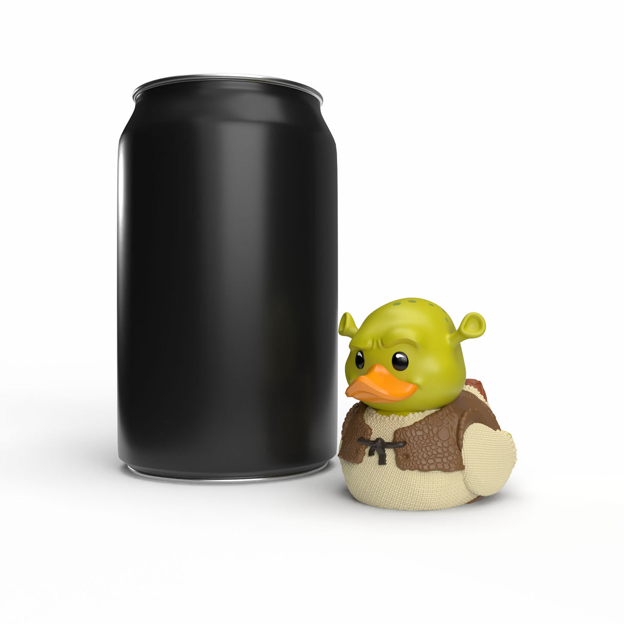 Mini Shrek TUBBZ figure displayed next to a standard soda can for scale