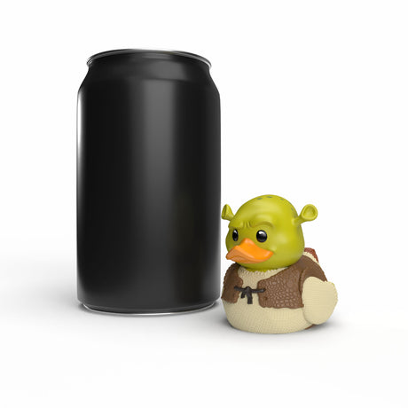 Mini Shrek TUBBZ figure displayed next to a standard soda can for scale