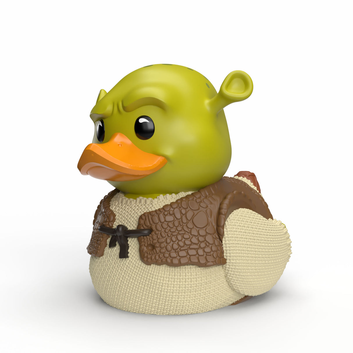 Side-angle view of the Mini Shrek TUBBZ duck showing detailed face and vest