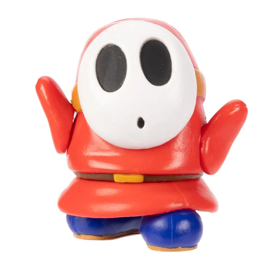 Shy Guy Super Mario 6,5 cm action figure front view with red robe and white mask by Jakks Pacific.