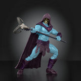 Close-up of Skeletor movie action figure featuring detailed armor and villainous design