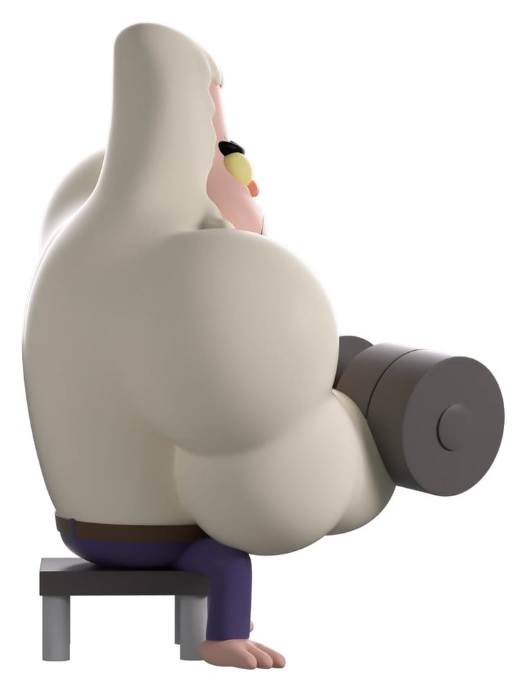 Side profile of Skips Youtooz vinyl figure lifting dumbbell