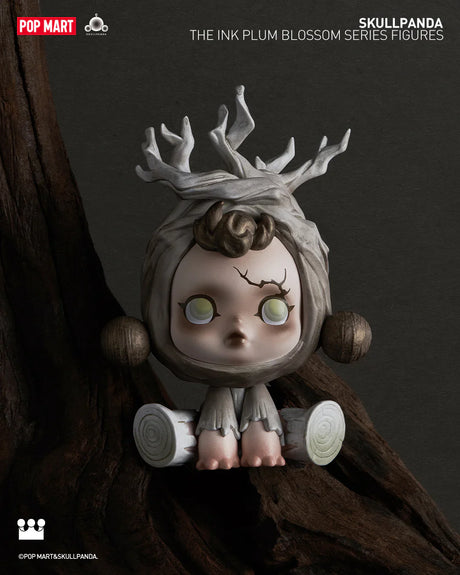 Skullpanda Ink Plum Blossom figure with tree-like antlers and eerie glowing eyes, POP MART collectible figure.