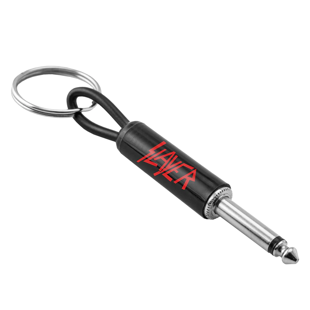 Slayer red logo guitar plug keychain black metal design
