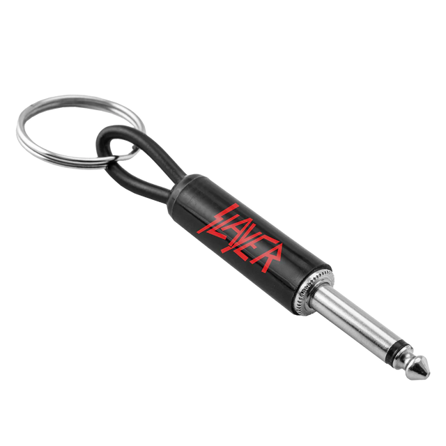 Slayer red logo guitar plug keychain black metal design