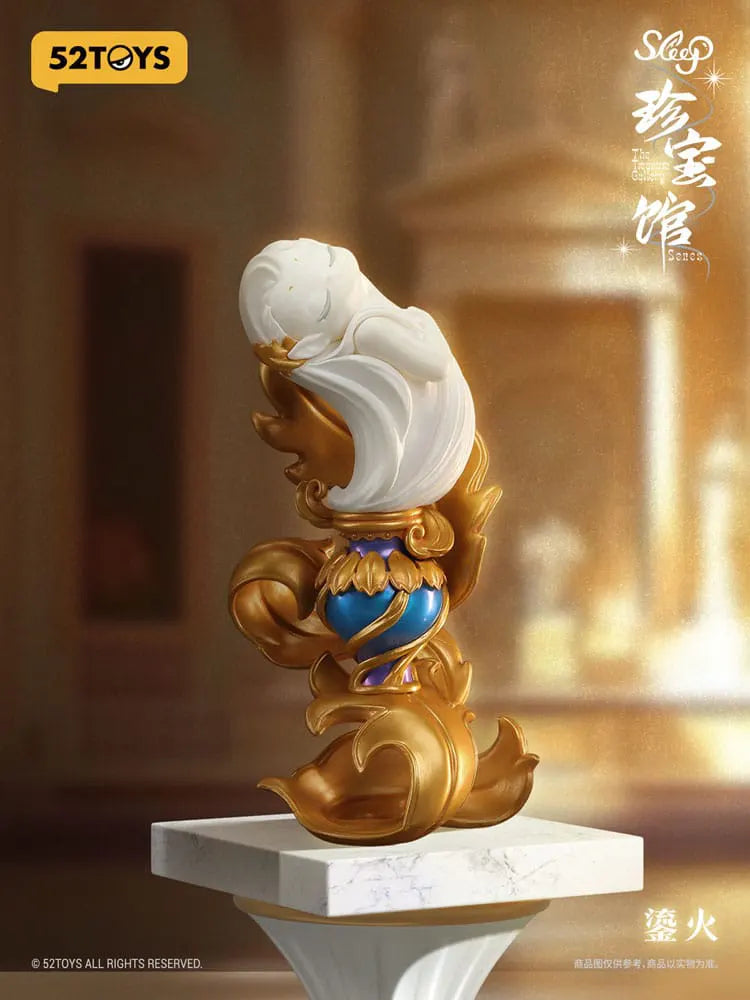 Regal fire elemental princess from the Sleep series with gold and blue flame pedestal