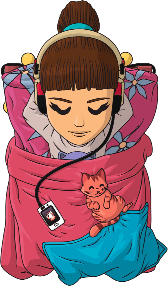 Sleepy Lofi Girl Youtooz vinyl figure illustration artwork with headphones and blanket