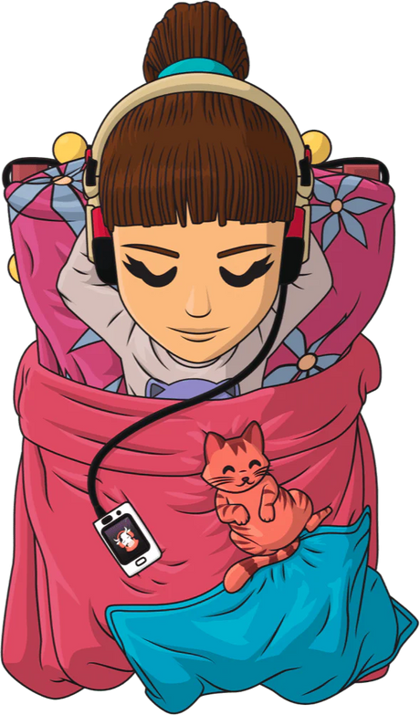 Sleepy Lofi Girl Youtooz vinyl figure illustration artwork with headphones and blanket