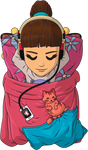 Sleepy Lofi Girl Youtooz vinyl figure illustration artwork with headphones and blanket