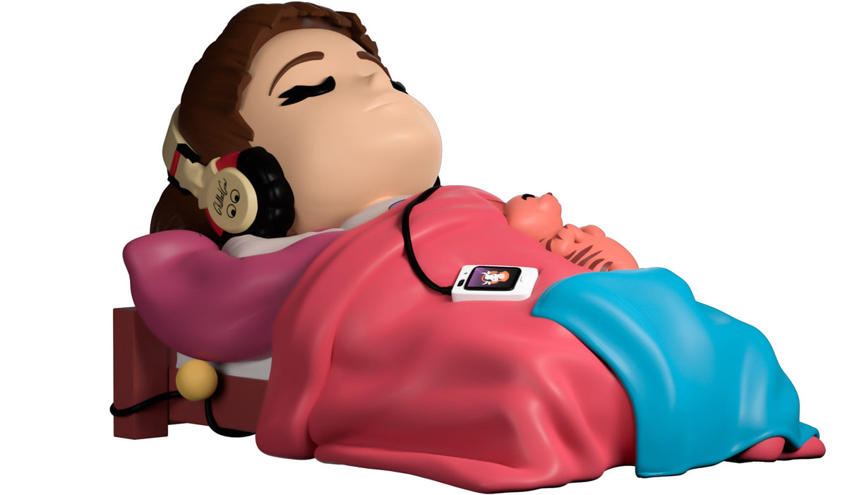 Sleepy Lofi Girl Youtooz vinyl figure angled view showing blanket and bed details