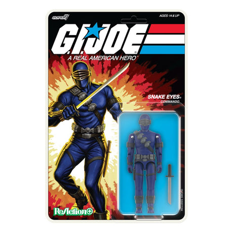 Snake Eyes ReAction+ figure packaged on retro G.I. Joe blister card with artwork.