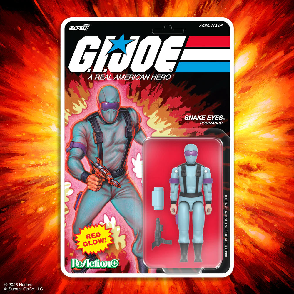 Snake Eyes Red Glow Crystal Poison ReAction Plus carded figure with explosive background