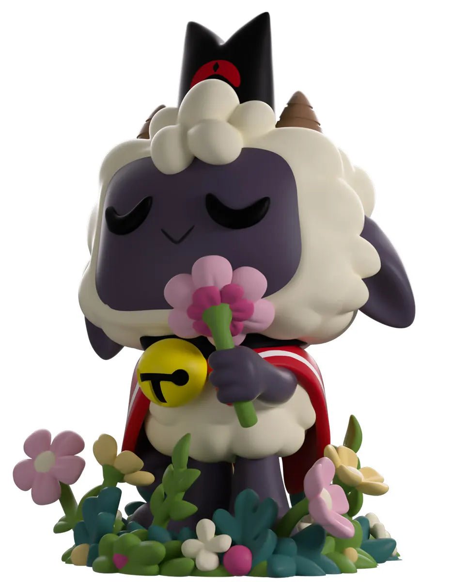 Spring Lamb Cult of the Lamb Youtooz vinyl figure close up with flower